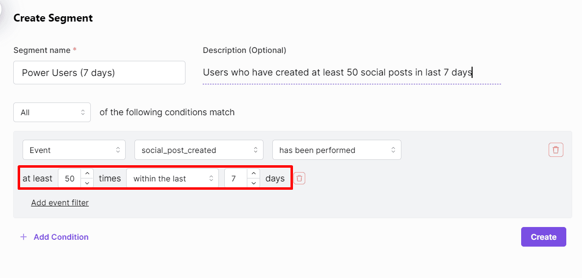 refine events segment filter