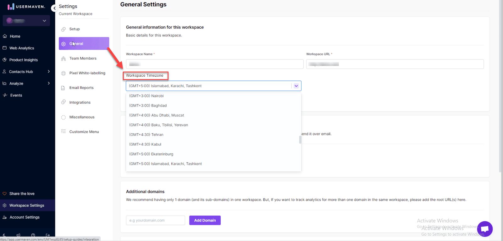 change workspace timezone